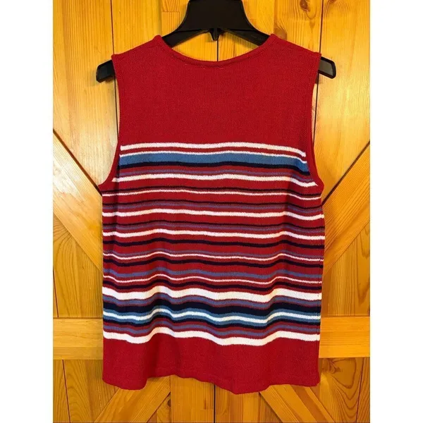 VTG Bobbie Brooks Women’s Red White Blue Striped Sleeveless Sweater Size XL (635 - Image 3