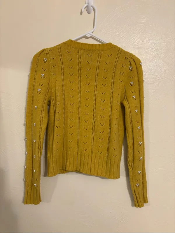 Industry M Mustard Yellow Pearl Embellished Ruffle Sweater M Medium - Image 8