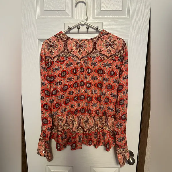 Free People Coral Paisley V-Neck Blouse - Image 4