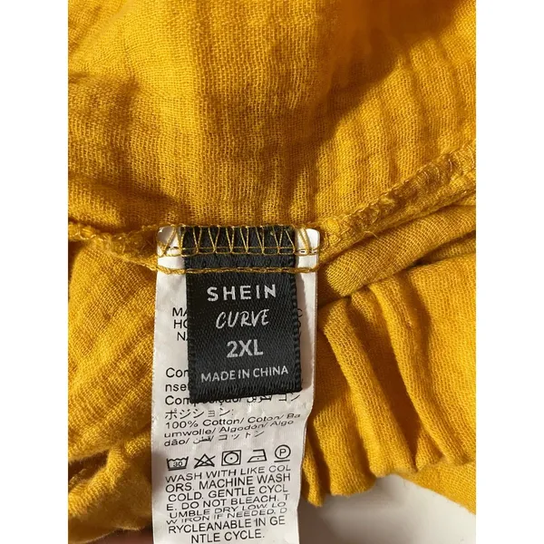 SHEIN Curve Mustard Yellow Gauzy Summer Shorts Size 2XL - Image 4