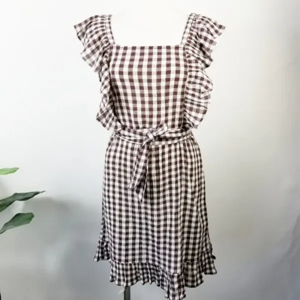 TOPSHOP Gingham Ruffle Mini Dress Sz‎ 8 - Image 3