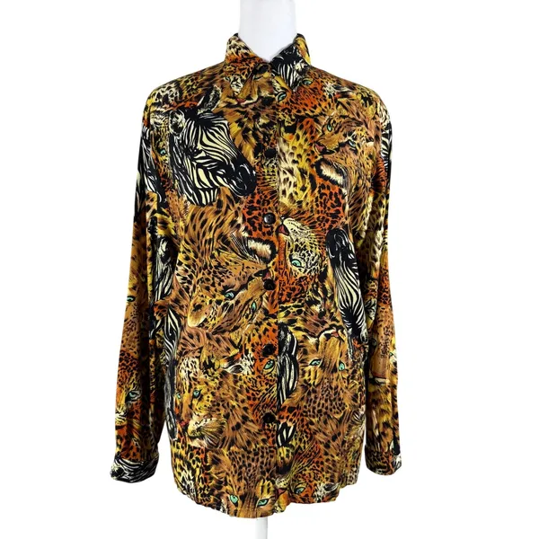 Vintage ‘90s Beechers Brook Tiger, Leopard & Zebra Print Long Sleeve Blouse - Image 4