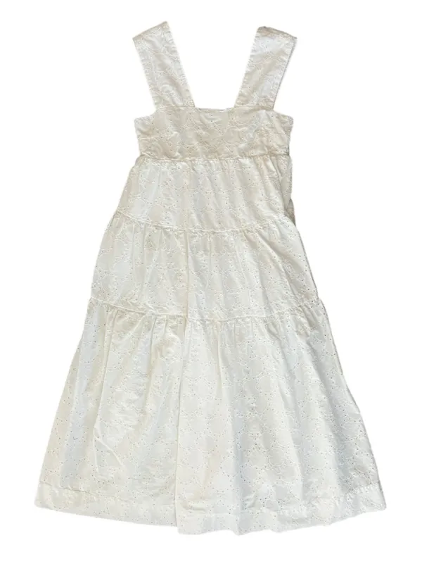 By Anthropologie Women’s Square Neck Eyelet White Lace Tiered Midi Dress Sz XXS - Image 12