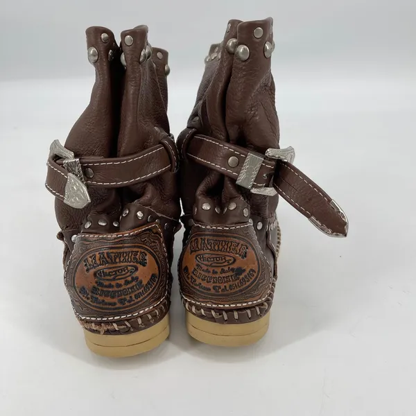 Hector Riccione‎ Leather Moc Toe Boots Studded Buckle Boho Womens Size 7 Western - Image 4