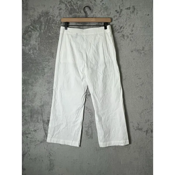Theory‎ Linen Blend White Wide Leg Cropped Pants Women's Size 4 Minimalist - Image 3