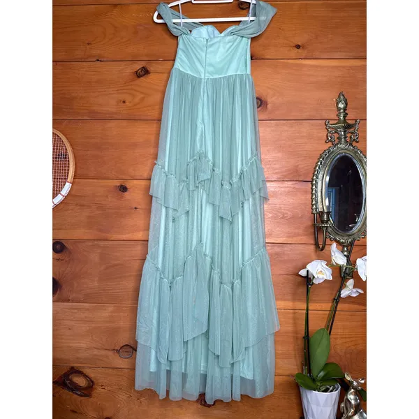 NWT Lulus Stunning Personality Sage Green Mesh Off-the-Shoulder Maxi Dress Sz XS - Image 9