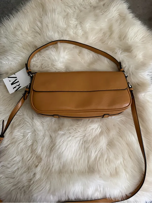 ZARA Classic Tan Leather Shoulder Bag - Image 2