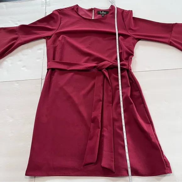 Lulus Last Love Song Burgundy Tie Waist 3/4 Bell‎ Sleeve Dress MEDIUM - Image 10