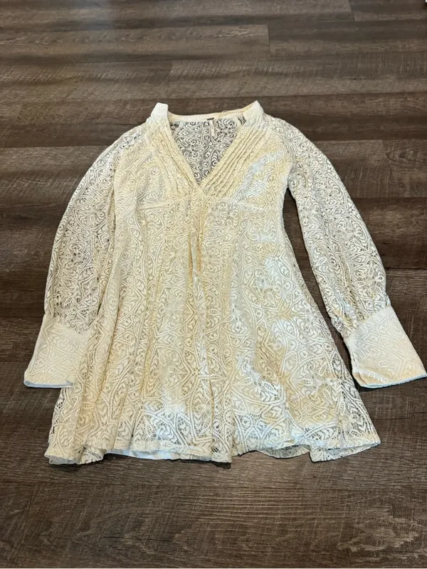 Free People Ivory White Uptown Lace Long Sleeve Mini Dress - Image 4