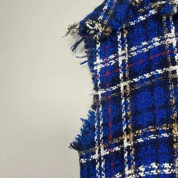 Zara Tweed Textured Mini Dress Size‎ S Small Raw Edge Oversized Check Button Up - Image 7