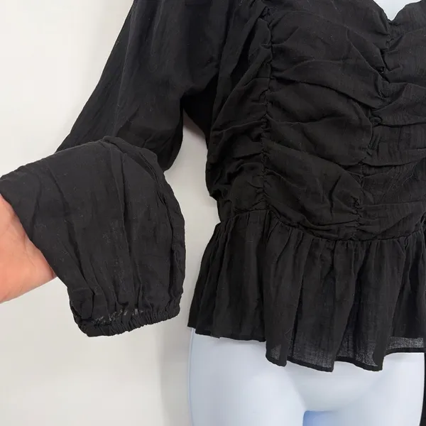 Newbury Kustom Witchy Milkmaid Top Sz L Coquette Noir Peplum Fairy Grunge Smock - Image 5