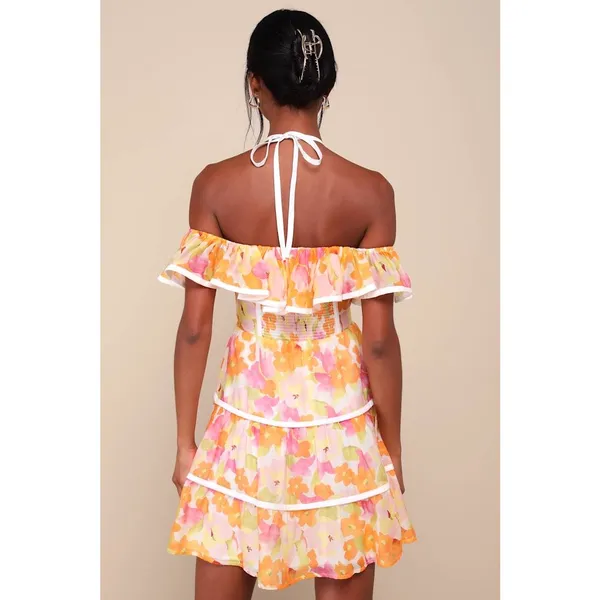 NWT Lulus Cutest Instinct Ivory Floral Halter Cold-Shoulder Mini Dress Resort M - Image 3