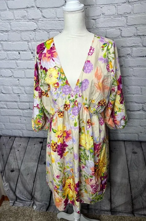 H&M puff sleeve empire waist dress size large - Image 3