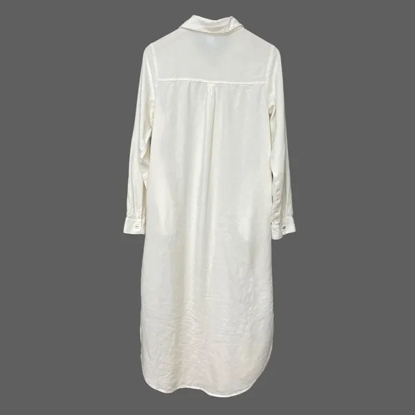 Old Navy Linen Blend Shirt Dress White Women Small Tall Long Sleeve Minimalist - Image 3