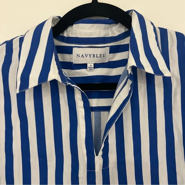Navy Bleu Royal Stripe Puff Sleeve Shirt Dress - Image 4