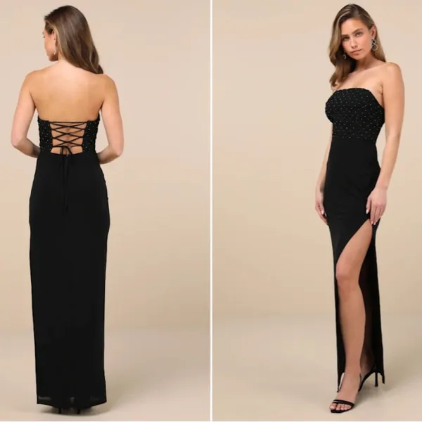 LULU's Chic Prom Wedding Sexy Rhinestone Holiday Party New Years Sparkle Maxi - Image 2