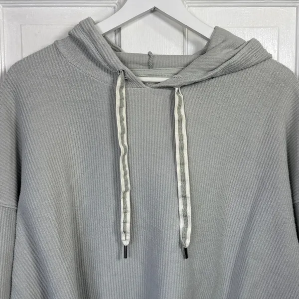 Aerie Sage Pale Green Ribbed Cropped Hooded Sweatshirt Drawstring W2212 Sz XL - Image 3