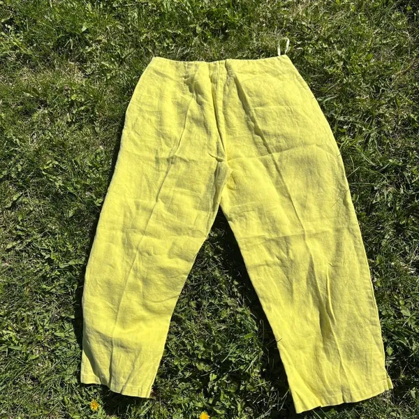 Vintage Yellow Linen Tailored Cropped Pants Size 18W - Image 7