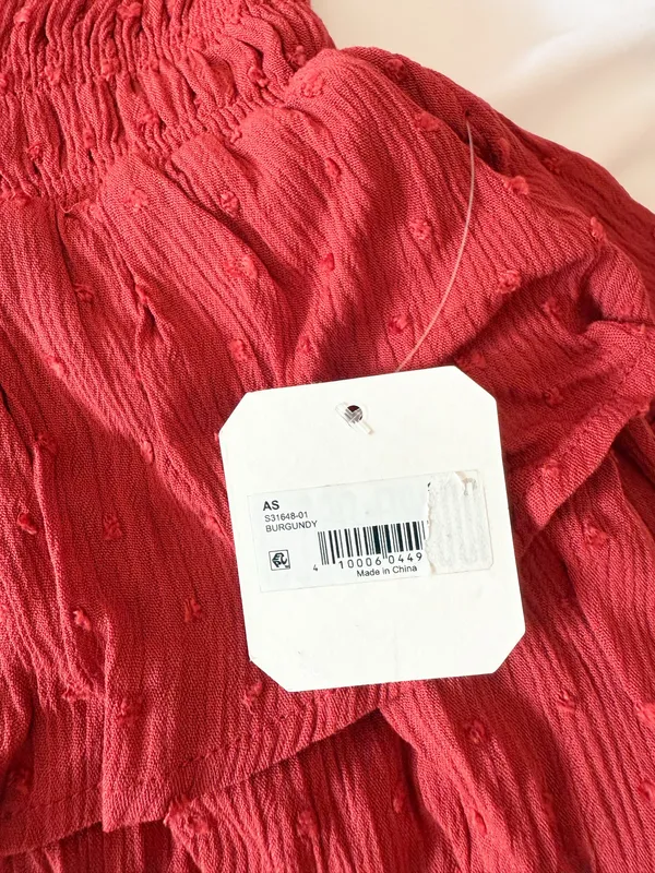 Altar’d State Burgundy Pleated Dot Ruffle Mini Skirt Size Small - Image 4