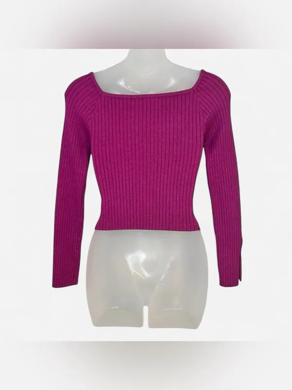 Wild Fable Pink Ribbed Sweetheart Neck Fitted Sweater Top S - Image 2
