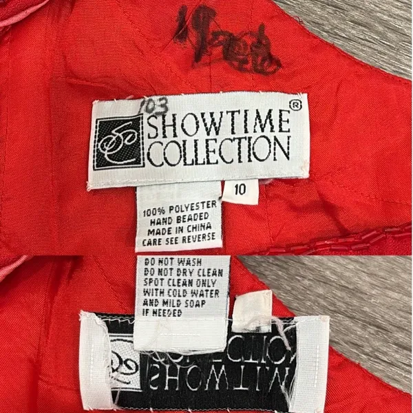 VTG Y2K Showtime Red Beaded Asymmetrical Midriff Cutout Prom Gown Sexy Witch 90s - Image 12
