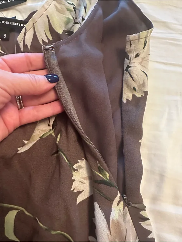 Ellen Tracy Paneled Asymmetric-Hem Midi Dress size 8 nwt brown floral lined silk - Image 16