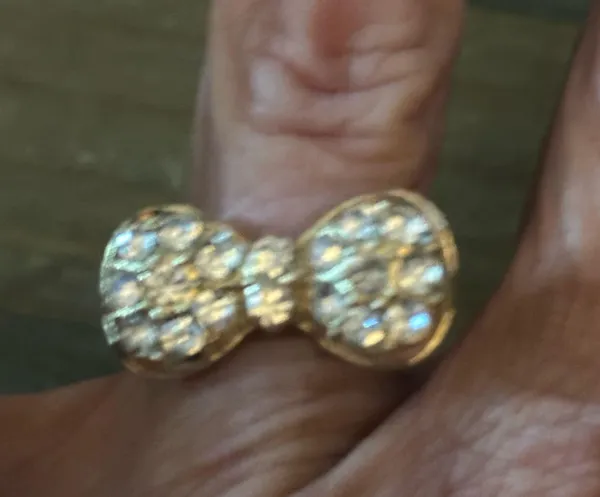 Gold tone pave bow tie bracelet, earrings and ring set - Image 4