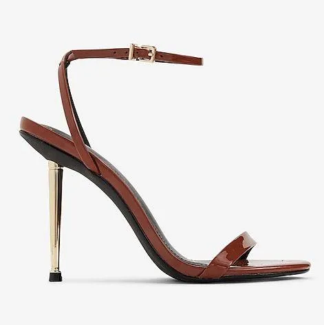 EXPRESS Gold Heeled Brown Sandal Heels (8) - Image 2