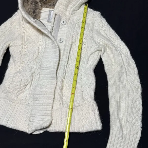 Vtg Y2k American‎ Eagle Cream Cableknit Hooded Sherpa Lined Zip Up Jacket Size M - Image 4