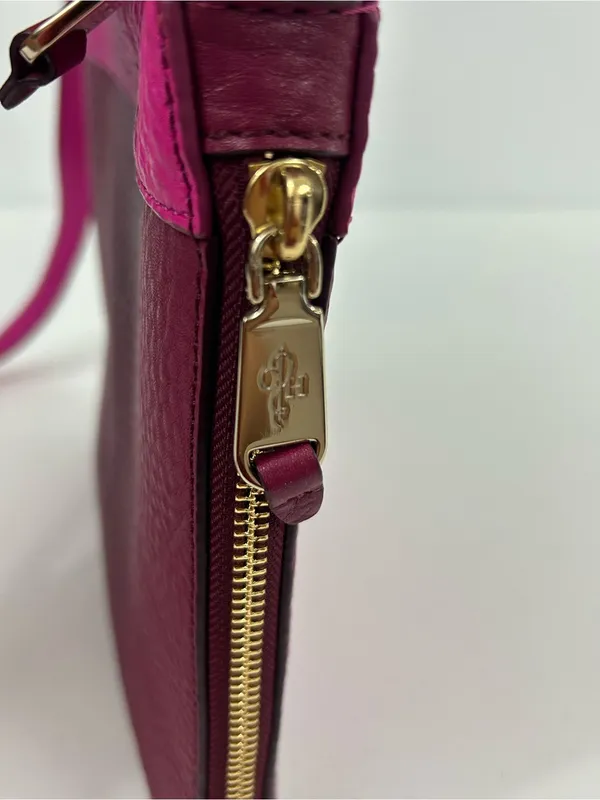 Cole Haan Pebbled Two-Tone Pink Leather Expandable Crossbody Bag - Image 11