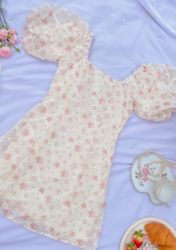 Amable Floral Cream Puff Sleeve Mini Dress - Image 2
