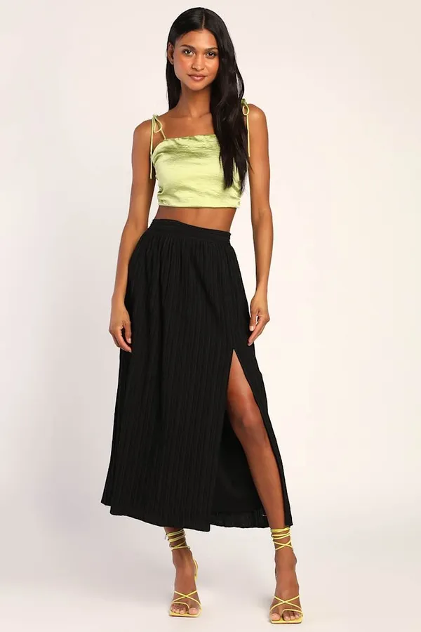 New Lulus Midsummer Memories Black Mid-Rise Maxi Skirt Size Small MSRP $45 - Image 2