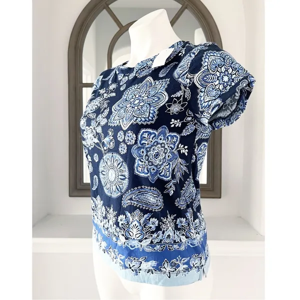 LOFT Crew Neck Floral Paisley Printed Top Tee Size XS New w/Tag - Image 2