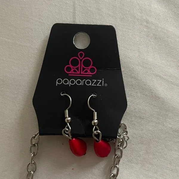 Paparazzi Fashion Red Teardrop Statement Necklace & Earrings Set - Image 4