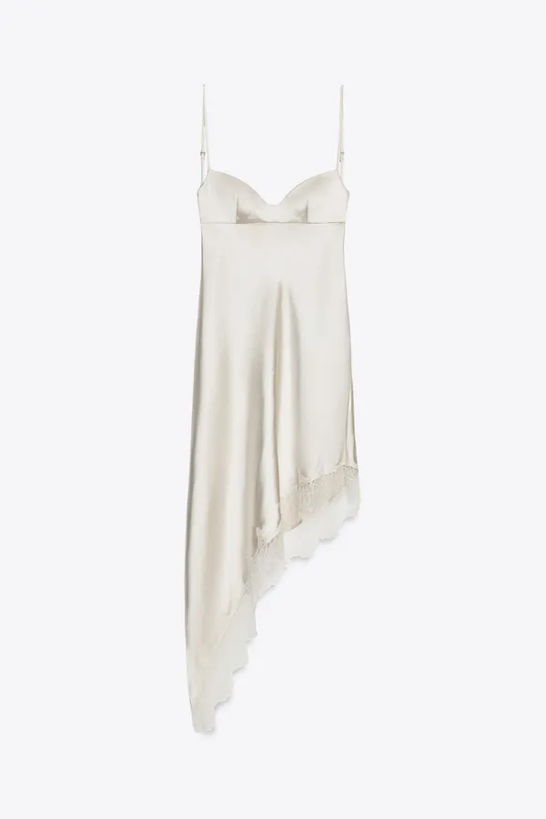 Zara Satin Lace Trimmed Slip Dress in Champagne and Ivory - Image 6