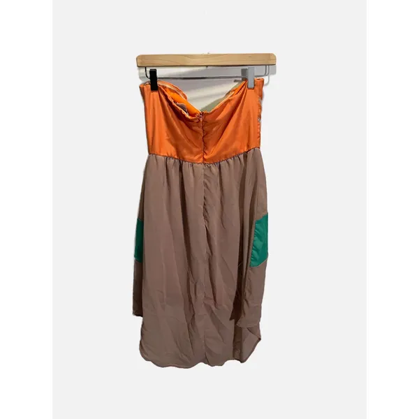 Flying Tomato Dress Womens Medium Orange Color Block High Low Strapless Boho Sum - Image 3