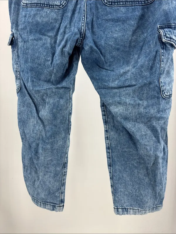 GAP Easy Jean pull on Light Blue Washed Denim Cargo Joggers tapered L drawstring - Image 4