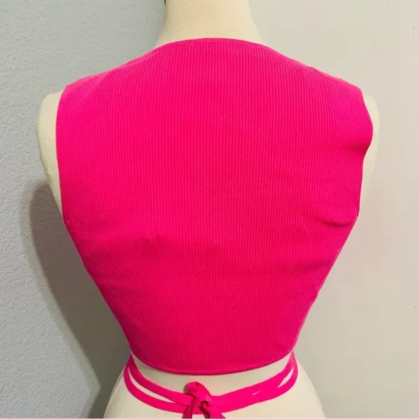 Zara Women‎ Bloggers Favorite Pink Sleeveless Knotted Waist Knit Top Size Large - Image 9