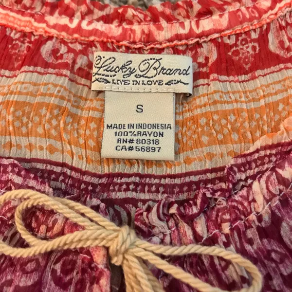 Lucky Brand semi-sheer cinched neckline tie neck blouse - Image 6