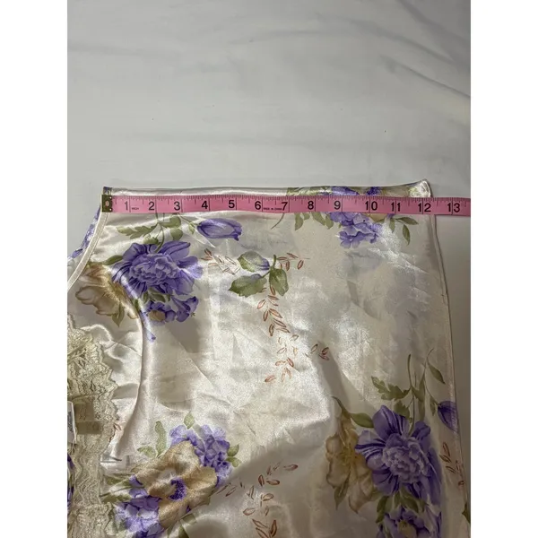 Secret Treasures Y2K Satin Floral Lace Cami Ivory Purple Bow Sleep Top Medium - Image 9