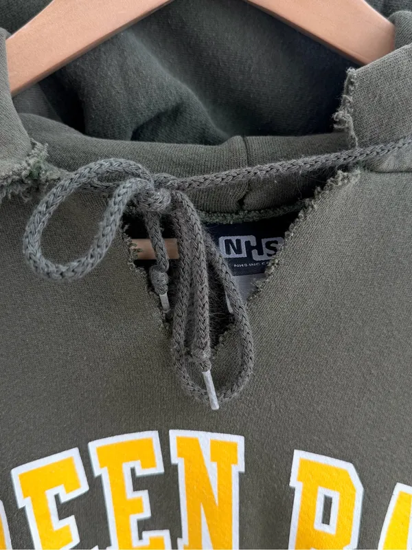 Green Bay Football Distressed Olive Green Hoodie Pullover - Image 2