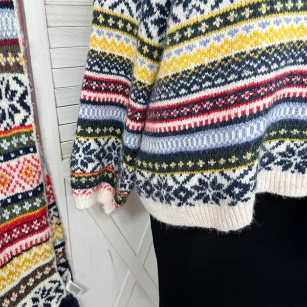 Old Navy Fair Isle Chunky Knit Sweater & Scarf White Multicolor‎ XXL - Image 9