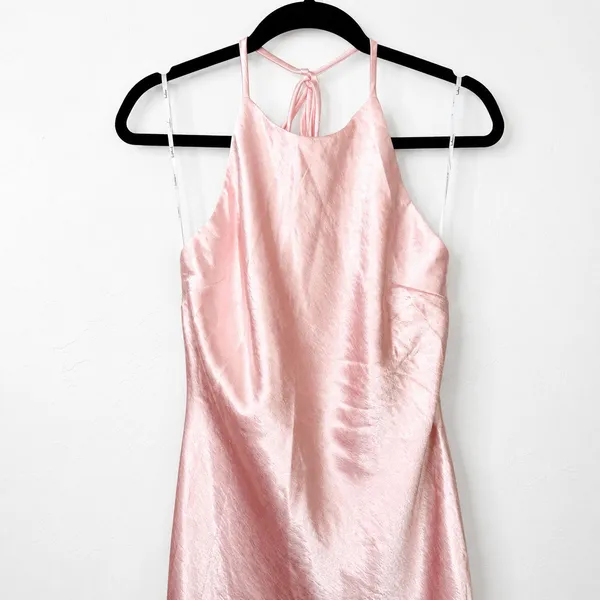 NEW Lulus Magnificence Blush Pink Glossy Satin Backless Halter Maxi Dress Large - Image 7