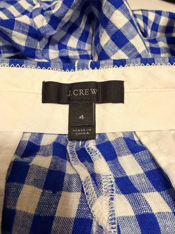 Women's J. Crew Blue White Plaid Linen Blend 5" Bermuda Shorts Size 4 - Image 3