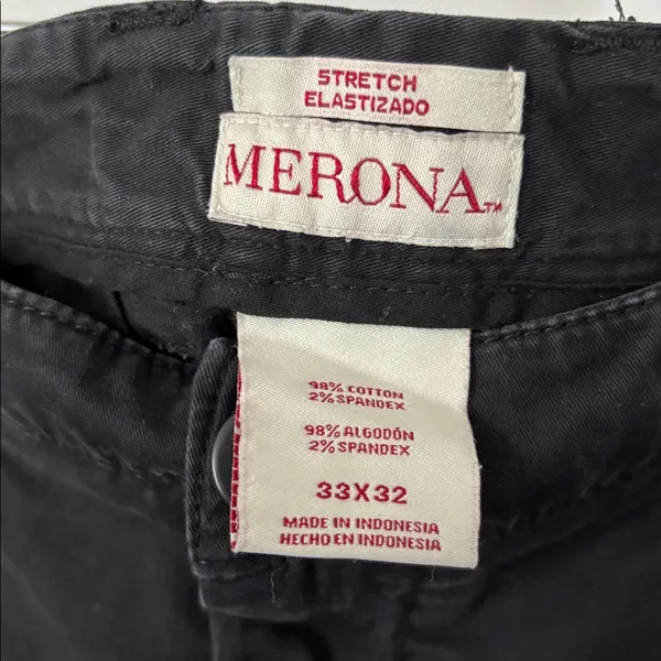 Merona Men's Black Chino Pants 33x32 Slim Straight Stretch Cotton Casual Work - Image 4