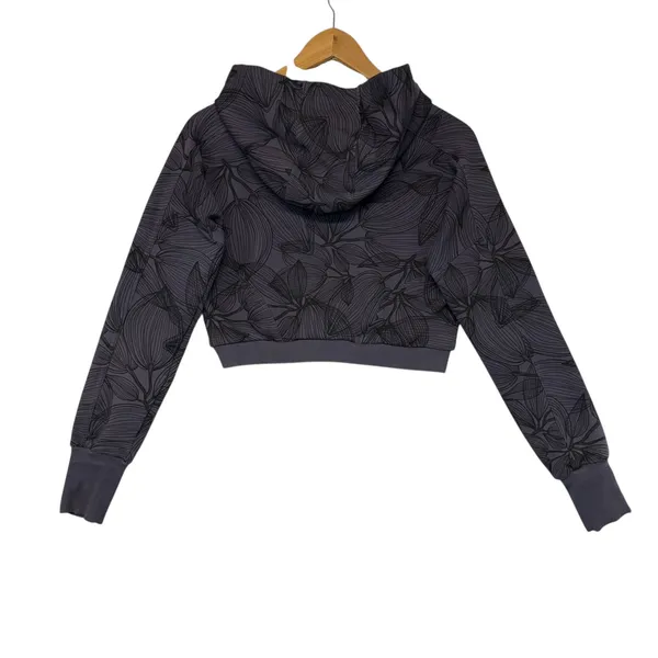 Buff Bunny Collection Cropped Zip Up Hoodie Charcoal Leaf Print Athleisure‎ M - Image 10