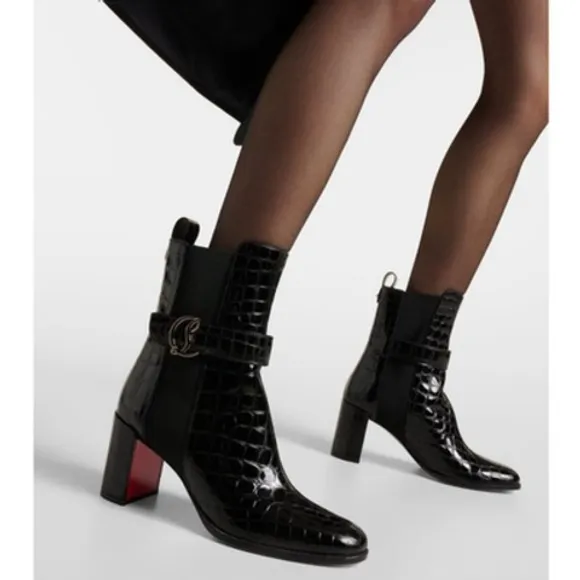 Christian Louboutin Croc Embossed Chelsea Boot 70 Calf Leather in‎ Black Size 37 - Image 4