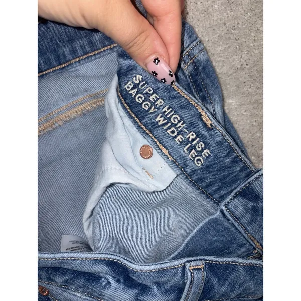 American Eagle Womens Super High-Rise Baggy Wide Leg Jeans 14 Meas: 34x27 - Image 5