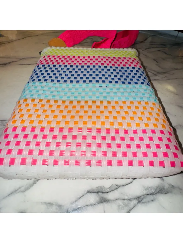 Maria Victoria Neon Crossbody Handbag Bag 12x9" Handmade Plastic Pink Blue Teal - Image 4