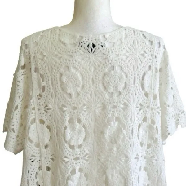 Roamans Top Sweater White French Crochet Short Sleeve Cotton Top Plus 18/20 NEW - Image 5